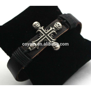 Vente en gros Mode Custom Made Jesus Believe Cross Brown Leather Bracelets